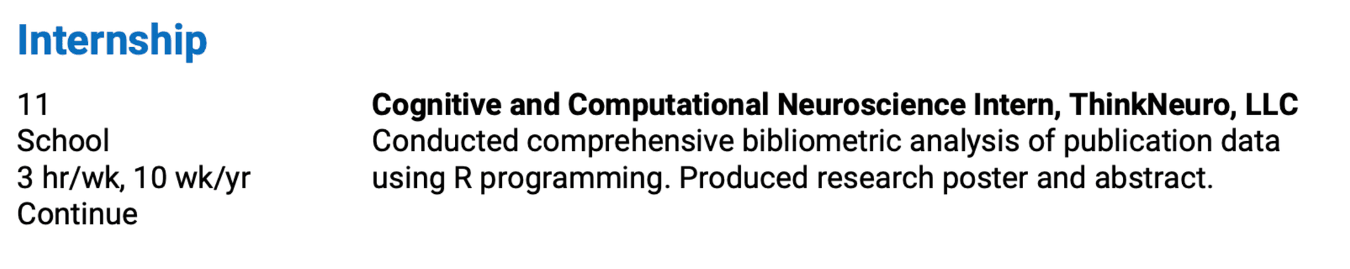 ThinkNeuro featured on a student's Common App activity list